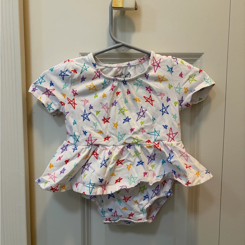 Baby Girl White Star-Print Peplum One-Piece Bodysuit
